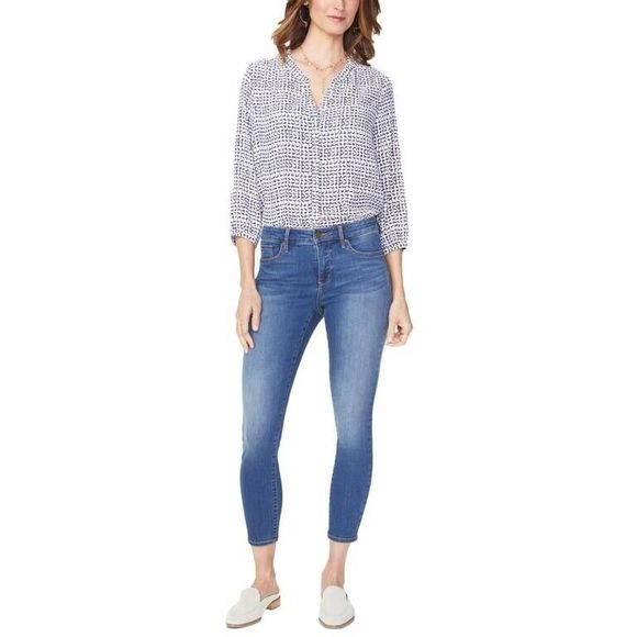 NYDJ Womens AMI Skinny Jeans Lift Tuck Size 14 Medium Wash Stretch Denim Jegging - Picture 1 of 7